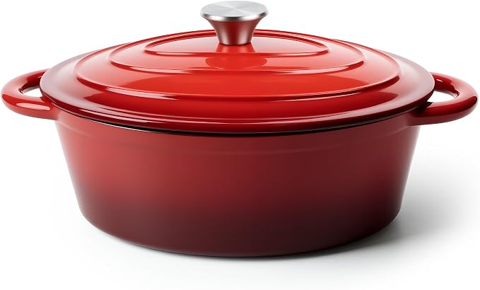 Oval Dutch Oven for Bread Baking, 4.5 Quart Non Stick Enameled Cast Iron Dutch by Kerilyn