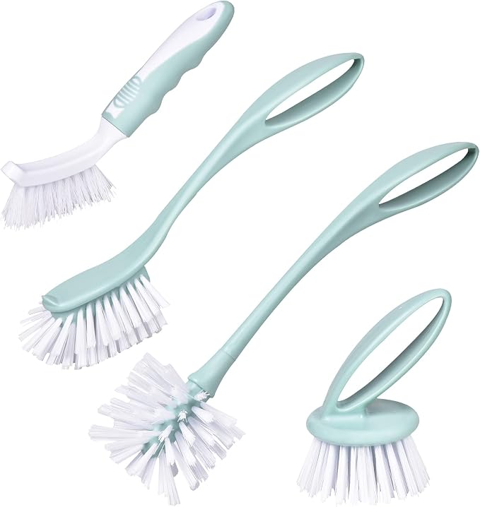 Dish Brush with Handle, Kitchen Dish Scrub Brush Set, 4-Piece Kitchen Cleaning by Perastra