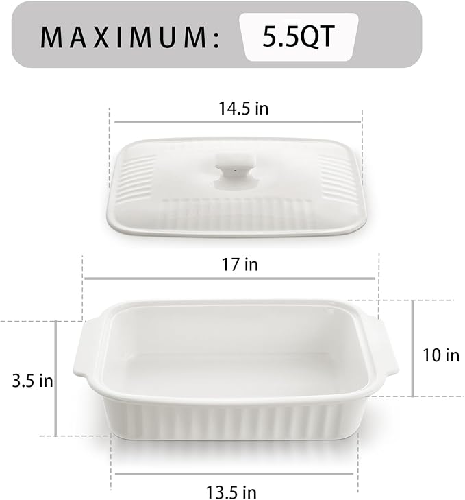 Large Baking Dish with Lid, 5.5 Quart Lasagna Pan with Lid, 13.5x9 inch Ceramic - Image 6