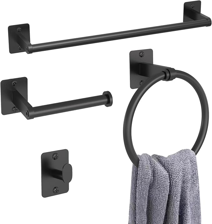 KLJKPA Matte Black Bathroom Accessories Set, 4 Pieces Bathroom Hardware Set by KLJKPA