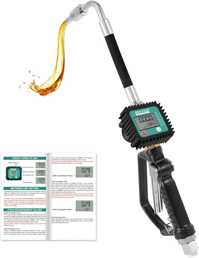 Digital Oil Control Valve Flow Meter Dispenser Nozzle, Pneumatic Oil Gun by GRYVOZE