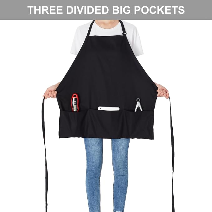 Jubatus 2 Pack 3 Pockets Adjustable Bib Apron 65% Polyester 35% Cotton Fabric - Image 2