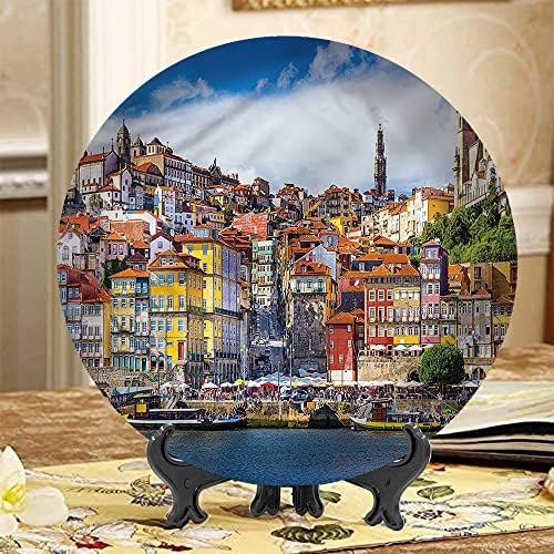 XISUNYA 8 Inch Travel Pattern Ceramic Decorative Plate,Nostalgic