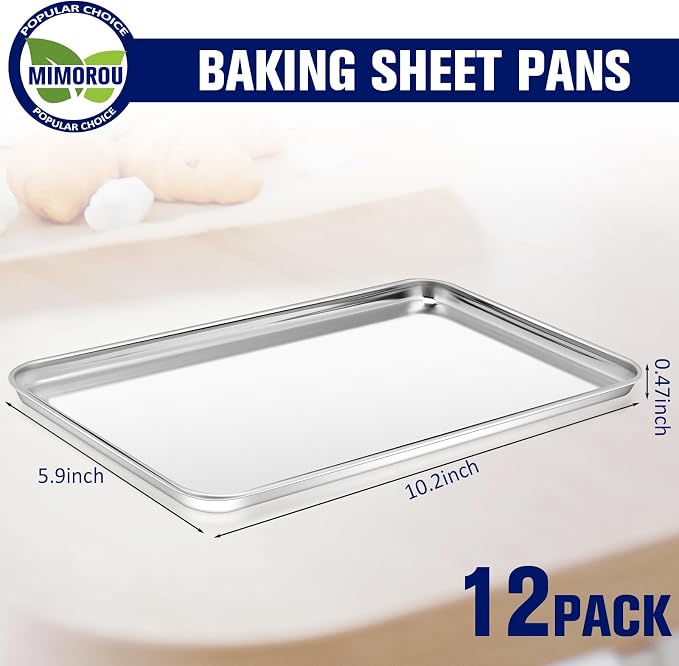 Mimorou 12 Pcs Baking Sheet Stainless Steel Cookie Small Metal Sheet Pans - Image 2