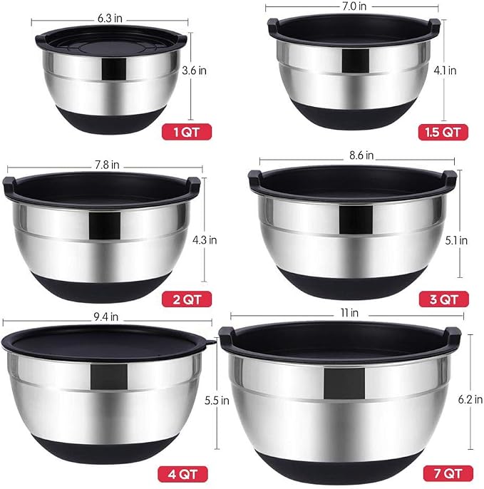 Rottay Mixing Bowls Set with Airtight Lids, Nesting Bowls with 3 Grater - Image 5