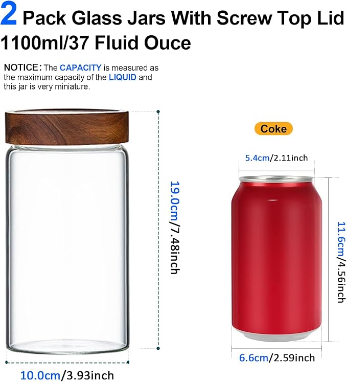 Glass Jar with Screw Top Lid 37oz Borosilicate Glass Spice Jars Seasoning - Image 2