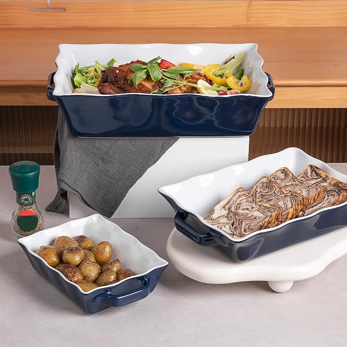 Sweejar Casserole Dishes for Oven, Ceramic Bakeware Set of 3, Rectangular - Image 5