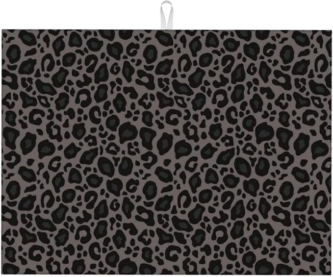 Black Grey Leopard Print Dish Drying Mat Cheetah Wild Animal Dark Skin Drying by Unknown