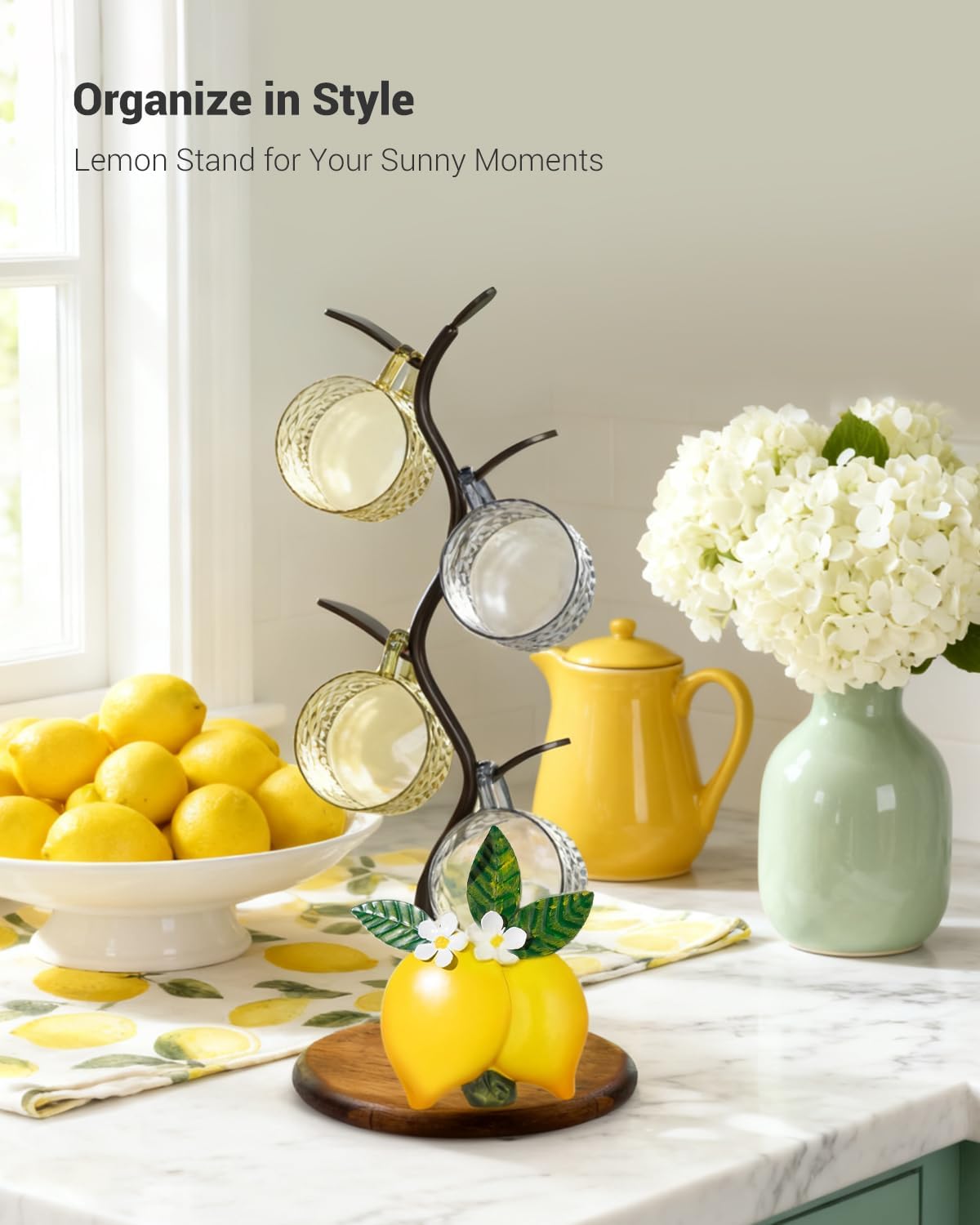 GAJ Lemon Mug Tree Coffee Cup Holder, Countertop Stand Holds 4 Cups