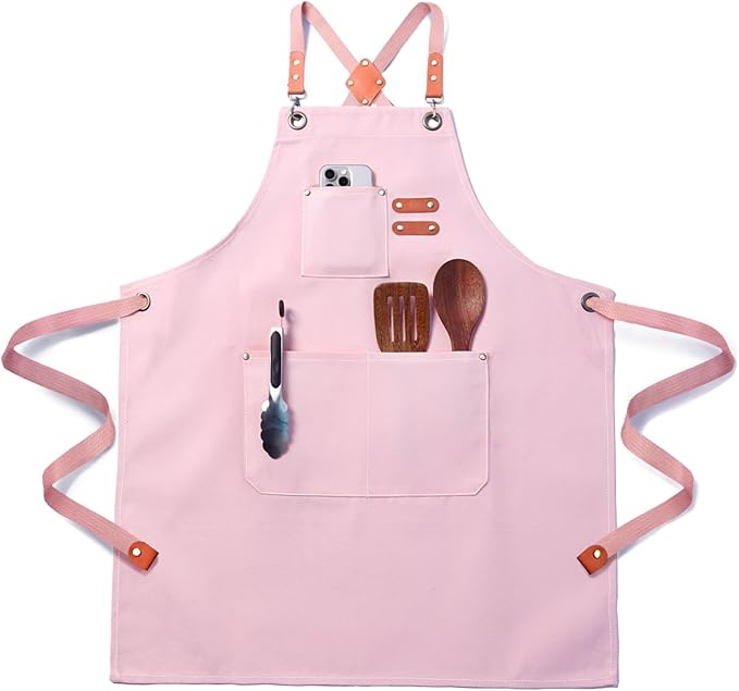 Plus Size Kitchen Apron for Men Women, Cross Back Cotton Canvas Chef Apron by Unknown