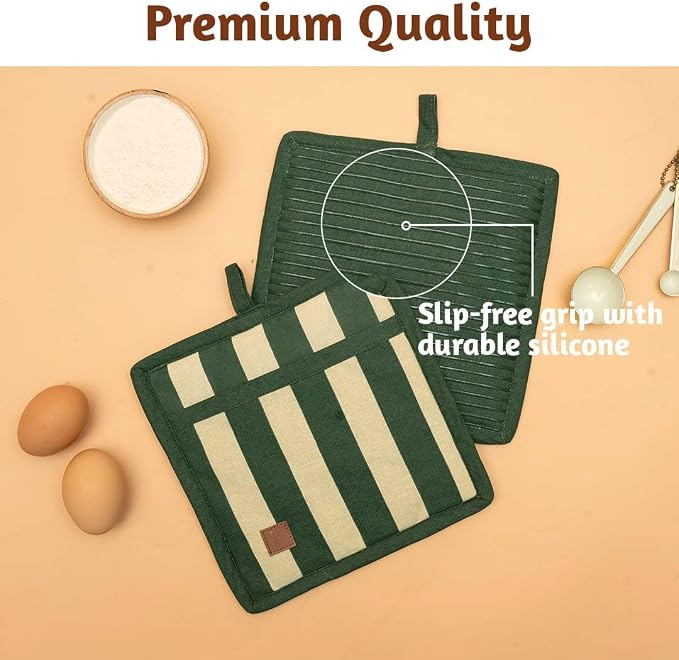 Folkulture Pot Holders for Kitchen | Pack of 2 Ribbed Soft Silicone Hot Pads - Image 5