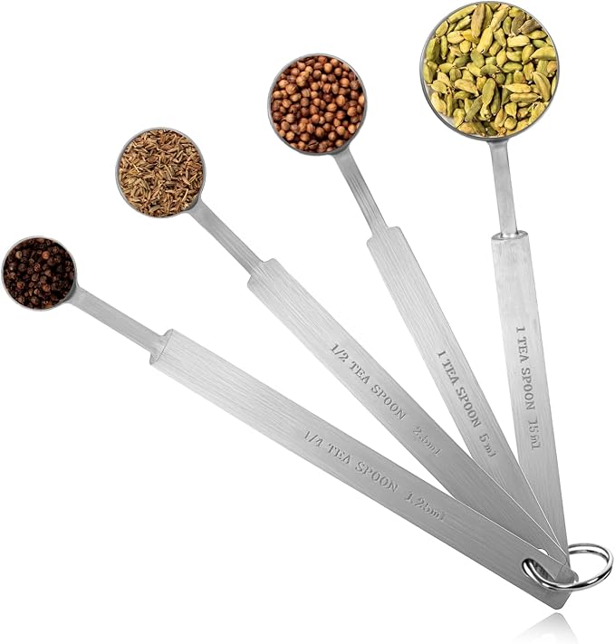 4 Pcs Long Handle Measuring Spoons Set Stainless Steel Measuring Spoon Set by Unknown