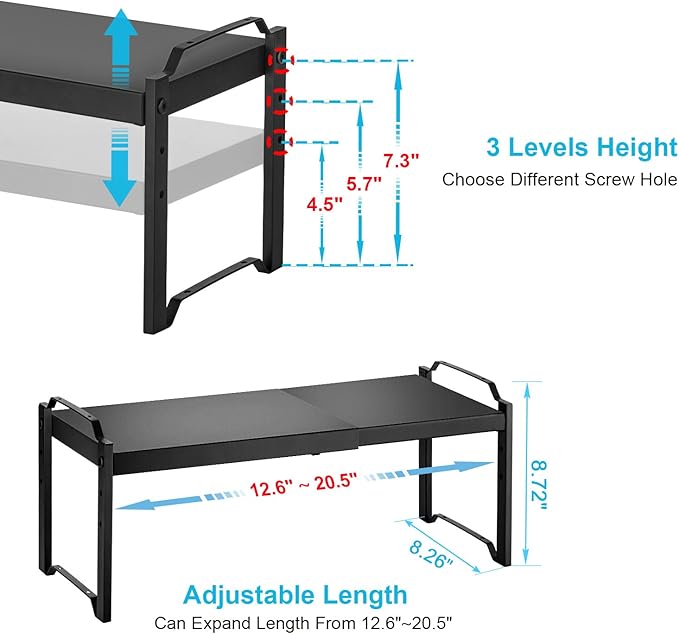 2 Pack Expandable Cabinet Countertop Shelves, Stackable Shelves Organizers - Image 2
