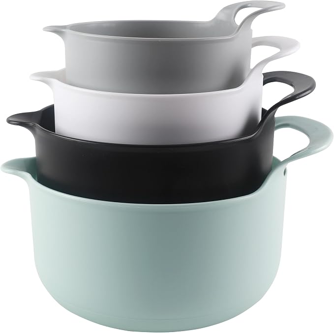 COOK WITH COLOR Nesting Plastic Mixing Bowl Set with Pour Spouts and Handles by CookwithColor