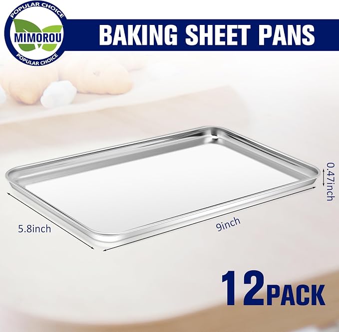 Mimorou 12 Pcs Baking Sheet Stainless Steel Cookie Small Metal Sheet Pans - Image 2