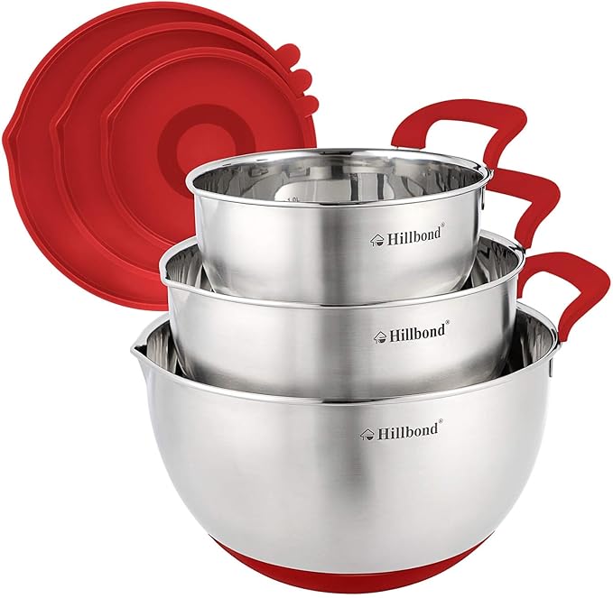 Hillbond Mixing Bowls with BPA Free Airtight Lids Nesting Bowls with Pour Spout by Hillbond