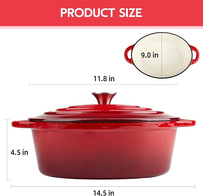 5.5 Quart Oval Enameled Cast Iron Dutch Oven Pot - Image 3