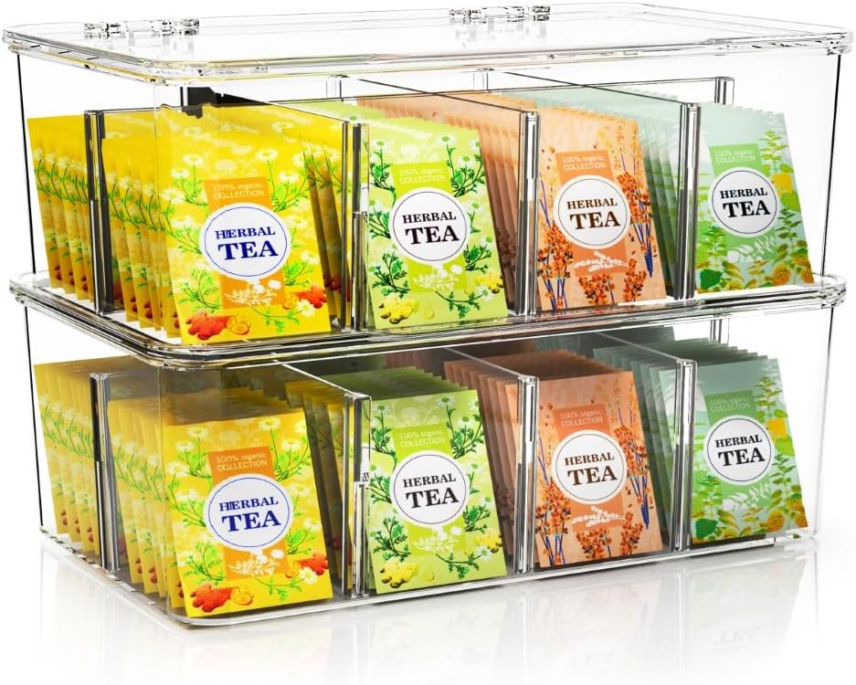 Utopia Home Tea Bag Organizer with Lids, Stackable Tea Box, 2 Pack