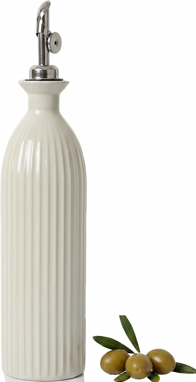 Ceramic Olive Oil Dispenser Bottle, 17 oz Stoneware Relief oil container by Unknown
