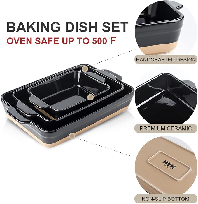 HVH Baking Dish Set, 9x13 Baking Dish, Ceramic Lasagne Pan Deep, Large - Image 6