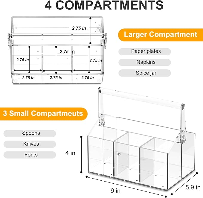 Acrylic Utensil Caddy.Silverware Organizer & Utensil Holder-Heavy-Duty - Image 3