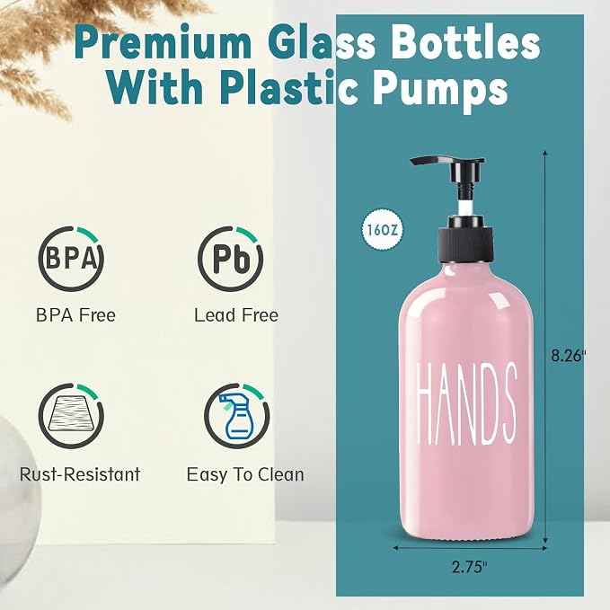 COHOSEGE Glass Soap Dispenser Set 2 Pack, 16 Oz Dish Soap Dispenser - Image 3