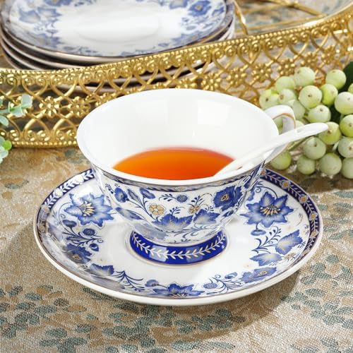 fanquare Porcelain Tea Sets,Blue British Coffee Cups& Saucer Service