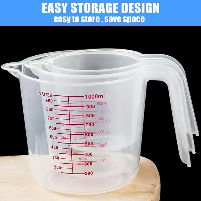 DTDNZKN 3 Pack Measuring Cup Set, Includes 250Ml, 500Ml and 1000Ml Plastic - Image 3