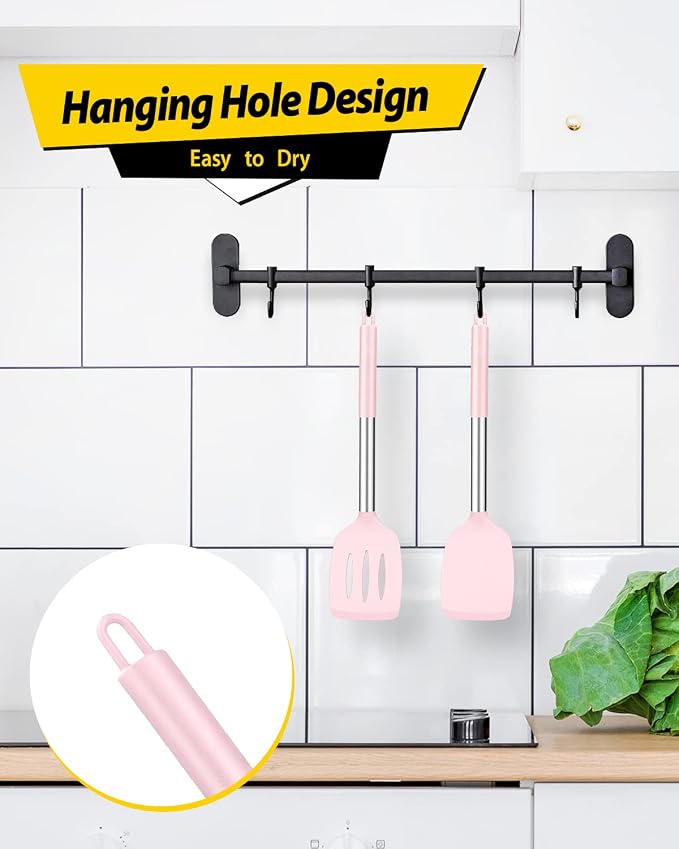 Pack of 2 Silicone Solid Turner, Non Stick Slotted Kitchen Spatulas, High Heat - Image 4