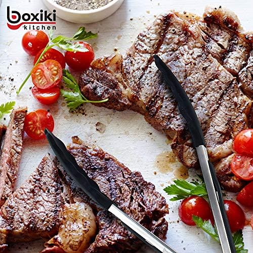 Boxiki Kitchen Silicone-Tip Tongs, Stainless Steel, Set of 2