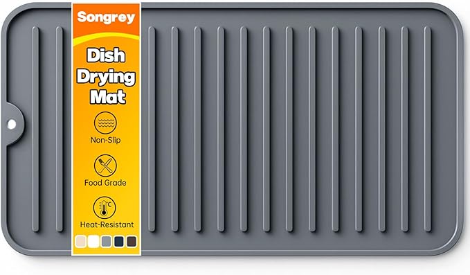 Songrey 12" x 6.5" Silicone Dish Drying Mat, Kitchen Counter Drying Pad by Unknown