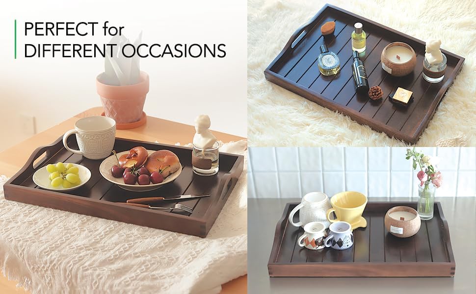 Joy&Grace Large Acacia Wooden Serving Tray with Handles 20 x 14 inch