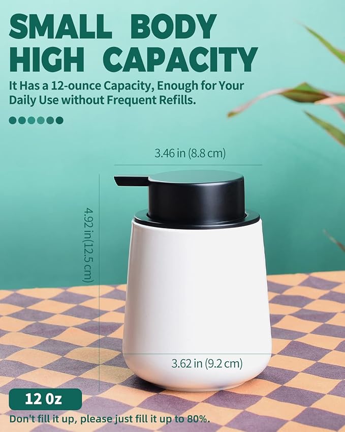 Bosilunlife Foam Soap Dispenser - 12Oz Matte White Ceramic Foaming Hand Soap - Image 4