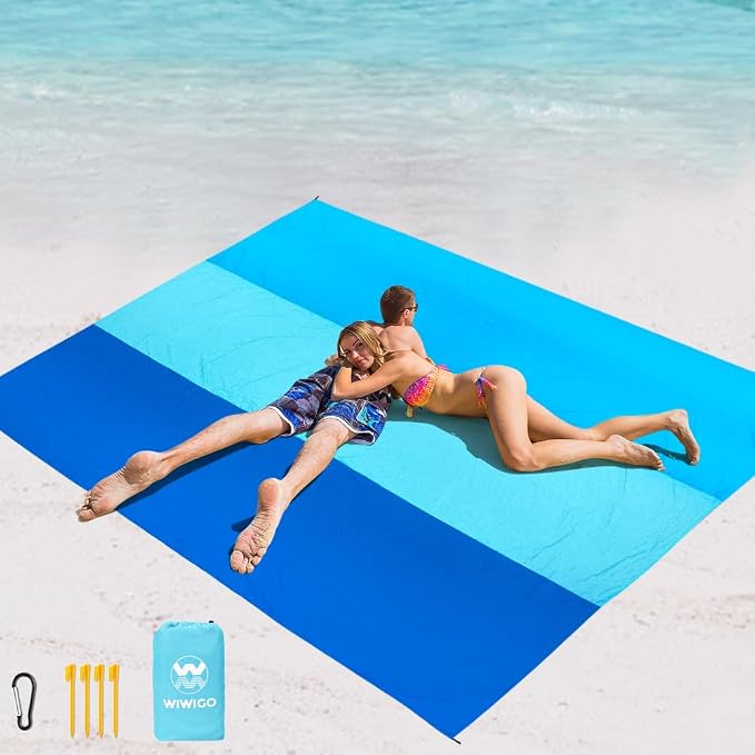 WIWIGO Beach Blanket Waterproof Sandproof Beach Mat 79" X 83"/10'x9'for 2-8 by WIWIGO