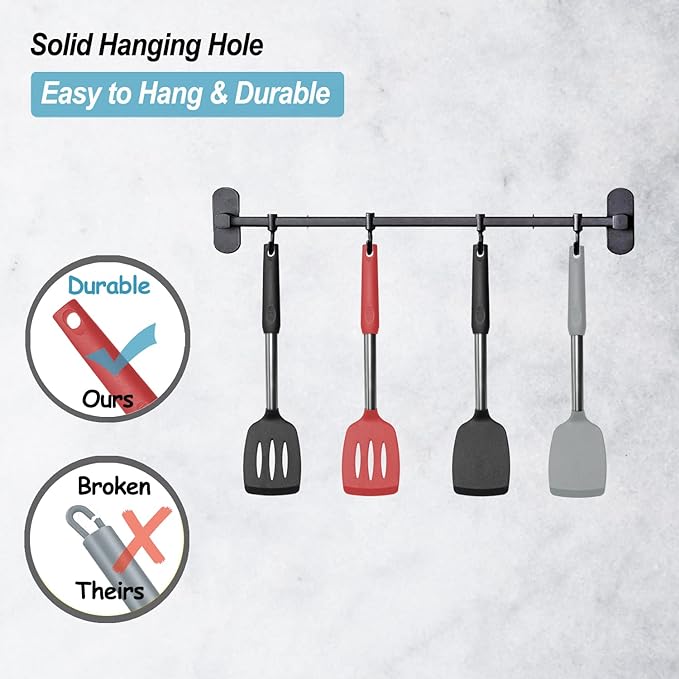 2 Pack Spatulas, Solid & Slotted Silicone Spatula Set, Stainless Steel Handle - Image 5