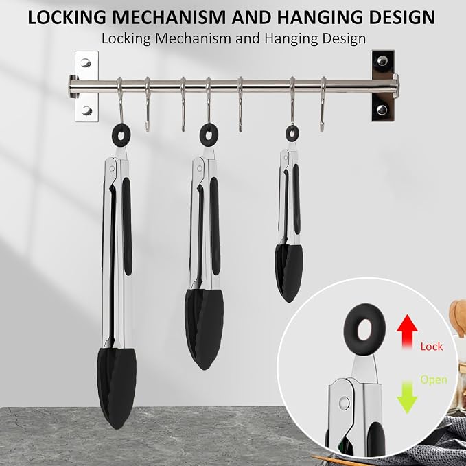 9 Pieces Silicone Tongs for Cooking 7, 12 inches Kitchen Tongs - Image 7