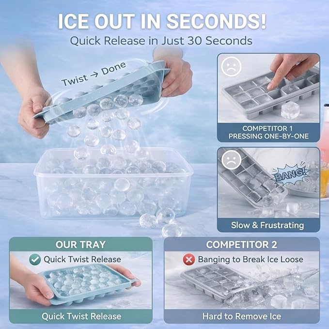 WIBIMEN Ice Cube Tray with Lid and Bin - Image 2