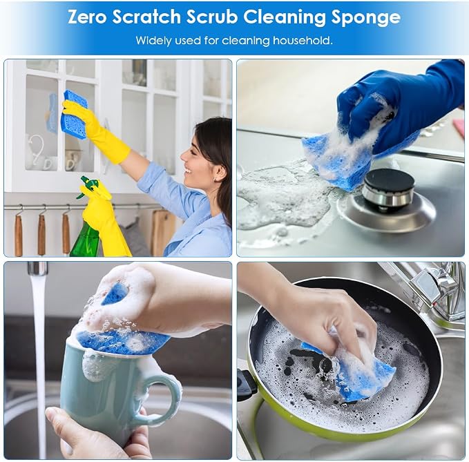 8PCS Dish Sponges Kitchen, Premium Blue Dish Washing Kitchen Sponge, Compressed - Image 6
