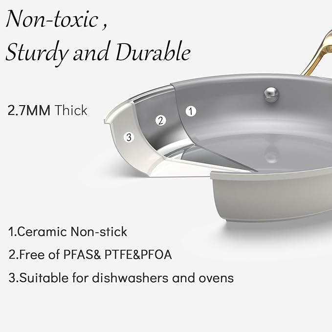 10-Piece Nonstick Ceramic Cookware Set, Non-Toxic Ceramic Coated Aluminum Pots - Image 2