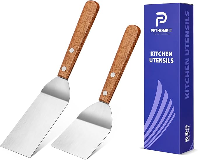 Small Metal Spatula Set, Mini Wooden Spatulas by PETERSHOMEANDKITCHEN