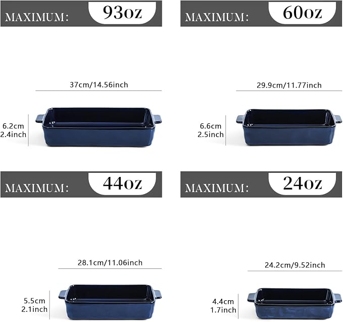 VICRAYS Ceramic Bakeware Set, Porcelain Rectangular Lasagna Pans Casserole Dish - Image 2