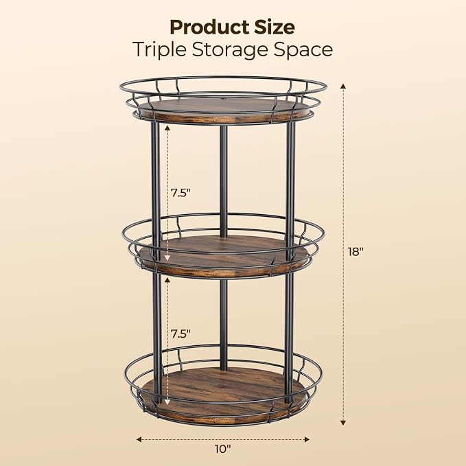 LAMU 10'' Lazy Susan Turntable Organizer, 3 Tier Round Rotating Spice Rack - Image 6