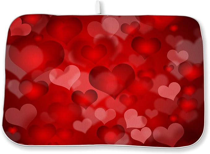 Red Valentines Dish Drying Mat 18x24 Inch Red Hearts Dish Drainer Protector Pad by Sorktse