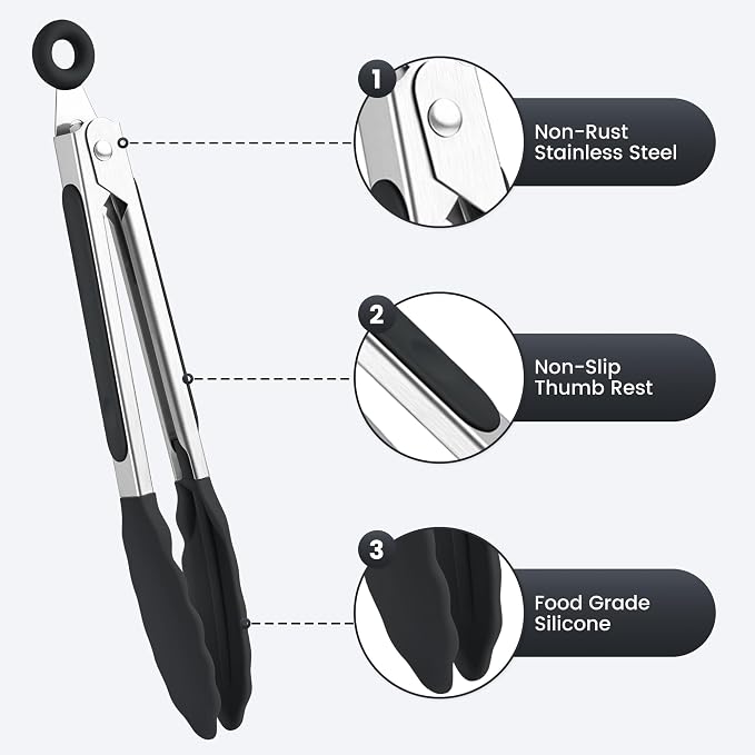 7-Inch Silicone Tongs Pack of 6, Small Stainless Steel Tongs - Image 4