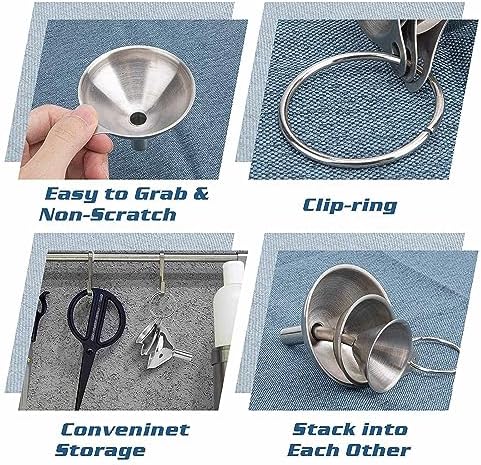 INF 3 Pieces Stainless Steel Funnel Set, Food Grade Mini Funnels for