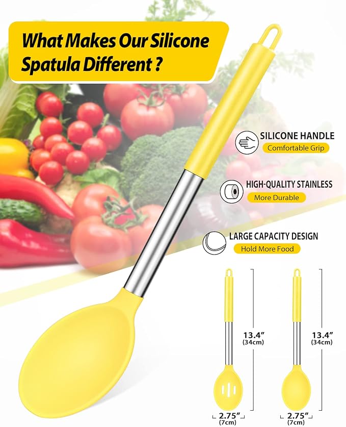 Pack of 2 Large Silicone Cooking Spoons, Non Stick Solid Basting Spoon - Image 2