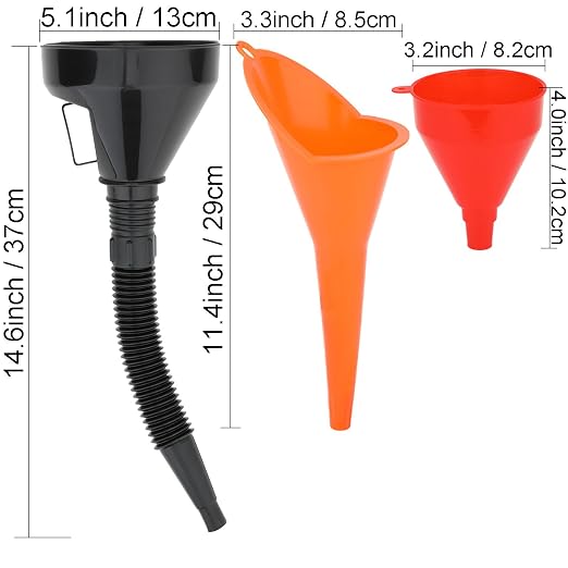 3 Pack Automotive Oil Funnel Set, Wide Mouth Fuel Funnels - Image 2