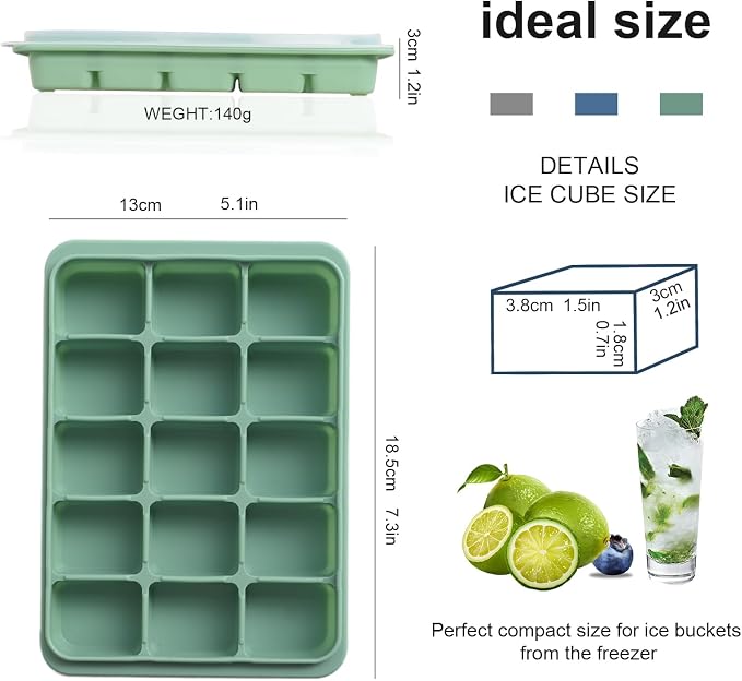 Ice Cube Trays Set of 3, Easy Release 15 Flexible Silicone Ice Cube Molds - Image 4
