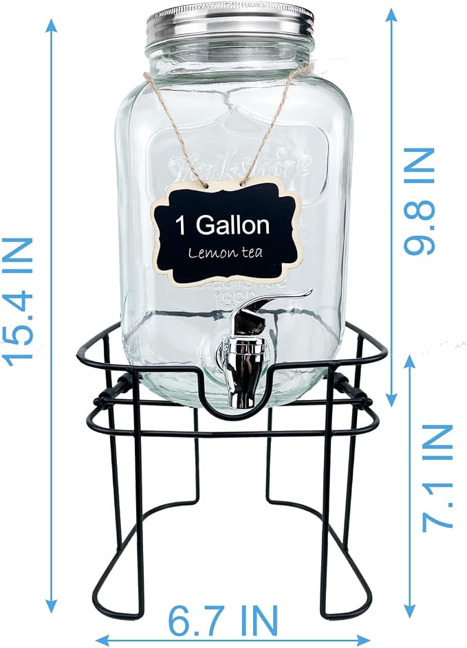 1 Gallon Glass Drink Dispenser for Parties, HENABLE Beverage Dispensers - Image 3