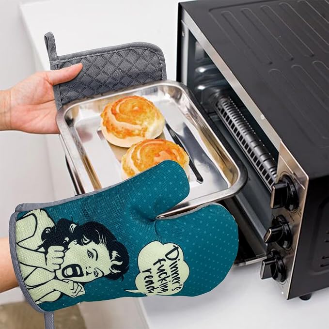 zcyhtqp, Dinner's Fxxking Ready, Funny Silicone Non-Slip Oven Mitts and Pot - Image 3